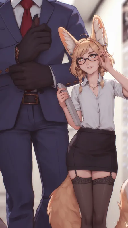 原创人物 幻想女孩 办公室女孩 动物耳朵 办公室 长袜 手机壁纸 4K壁纸