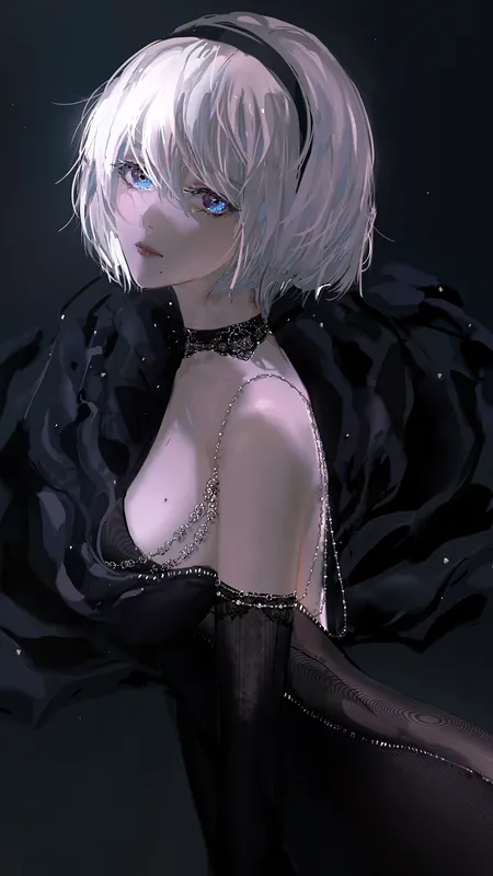 蓝色眼睛 白色头发 礼服 银饰品 手机壁纸 4K壁纸