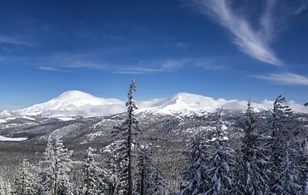 自然 景观 雪 冬季 俄勒冈州 山脉 森林 云 松树 卷云 电脑壁纸 4K壁纸