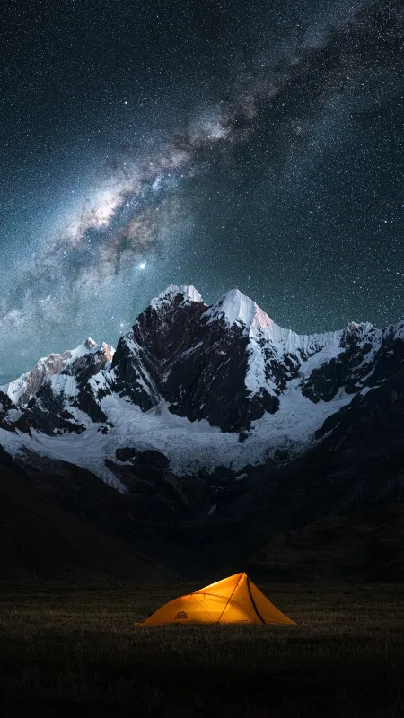 摄影 风景 自然 山脉 夜 雪 星夜 帐篷 星星   手机壁纸 4K壁纸