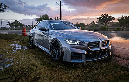 游戏 BMW 宝马 漂移 日落 反射 地平线 极限竞速 雨 草 天空 道路 云 汽车  电脑壁纸 4K壁纸