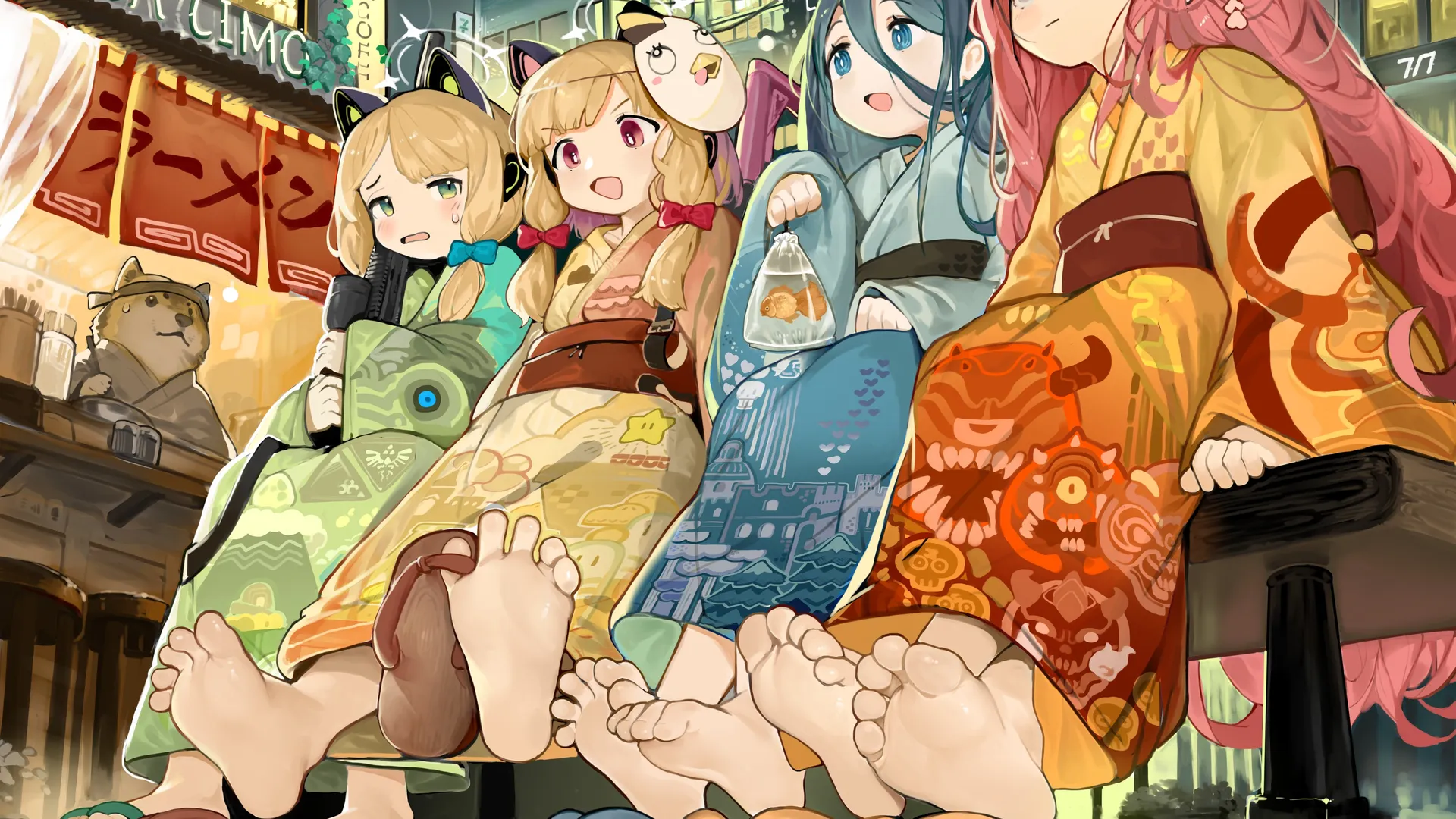 脚 动漫女孩 蓝色档案 和服 萝莉 节日 4K壁纸
