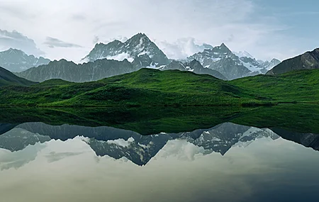 自然 风景 山脉 云 天空 水草 山丘 雪 4K壁纸