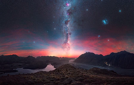 摄影 风景 自然 山脉 新西兰 星星 银河系 湖泊 天空 夜晚 夜景 水  电脑壁纸 4K壁纸