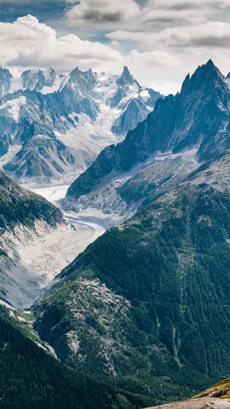 自然 山脉 风景 树木 天空 云 雪  手机壁纸 4K壁纸