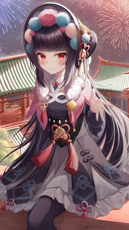 红眼 原神 动漫 云锦 动漫少女 烟火 黑发  手机壁纸 4K壁纸