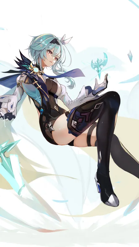  蓝发 动漫 动漫女孩 AI艺术 原神 尤拉 大腿  手机壁纸 4K壁纸