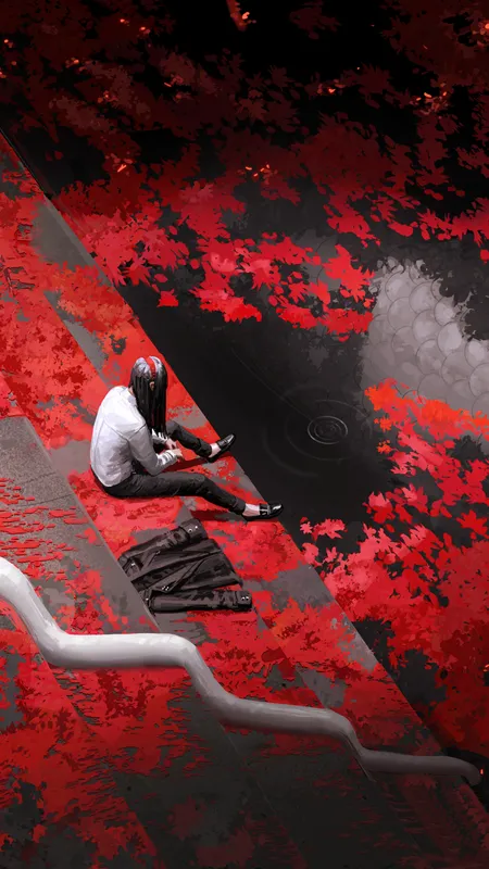 女人 原创人物 奇幻艺术 蛇 绘画 枫叶 落叶 手机壁纸 4K壁纸