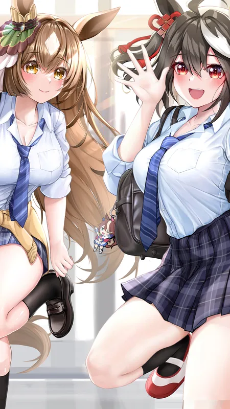  短发 长发 深色头发 动漫 漂亮 动漫女孩 校服 兽耳 赛马娘 黑发 AI艺术  手机壁纸 4K壁纸