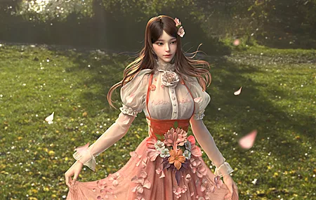 幻想女孩 女性 数码艺术 花卉 樱花 连衣裙 4K壁纸