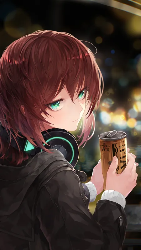 原创 人物 绿眼睛 红发 水晶草 动漫 动漫女孩 耳机 手机壁纸 4K壁纸