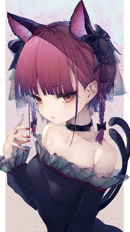红头发 红眼睛 猫女孩 动漫 动漫女孩 AI艺术 连衣裙 兽耳 尾巴 手机壁纸 4K壁纸
