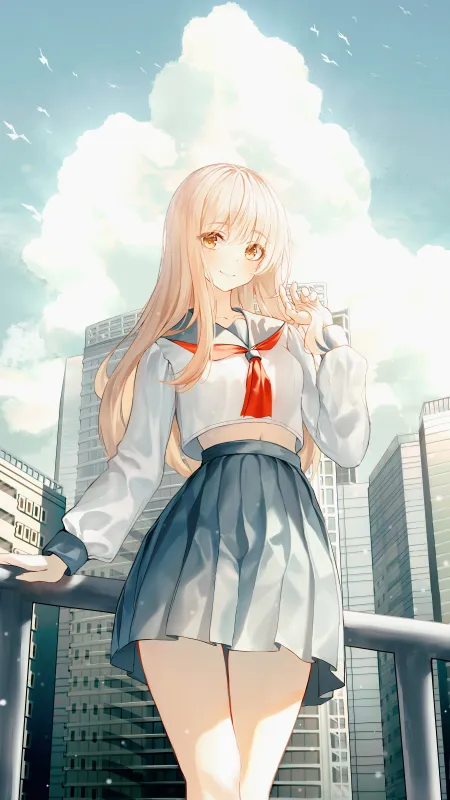 金发 动漫 女孩 校服 手机壁纸 4K壁纸