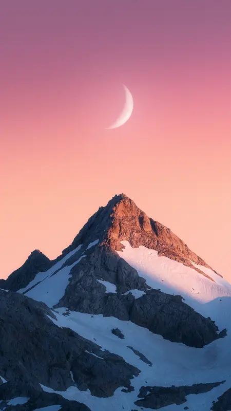 巅峰 摄影 山脉 风景 月亮 雪 自然 手机壁纸 4K壁纸