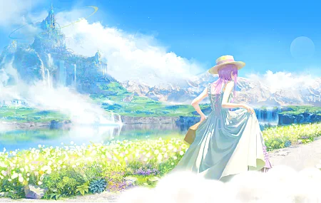 原创 人物 动漫 女孩 风景 湖泊 天空 山 云 衣服 8K壁纸