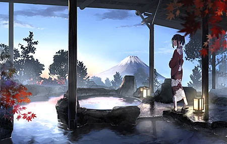 原创 人物 动漫 女孩 山 浴衣 水 灯笼 4K壁纸