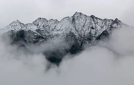 山 雪 云 单色 风景 自然 雪峰 