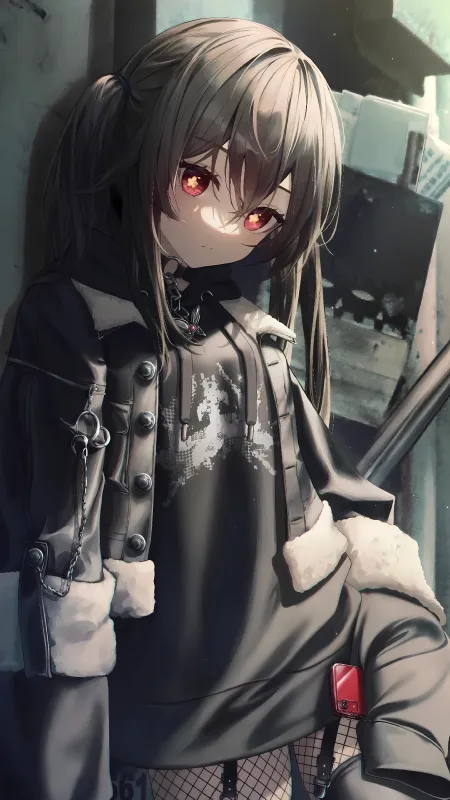 长发 胡桃 原神 看观众 动漫 动漫女孩 原神 渔网 双尾 吊袜带 长袜 手机 4壁纸