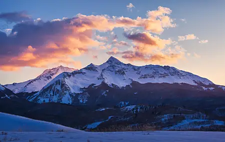 云 自然 冬天 雪 日落 科罗拉多州 风景 森林 田野 山口 夕阳辉光 山脉 