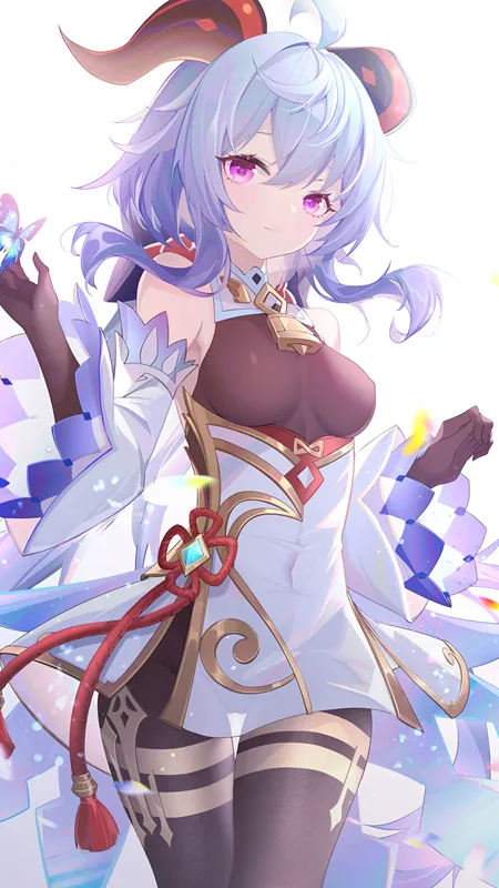 下月 蓝发 动漫 动漫女孩 AI艺术 原神 感伤 原神 角 紫色眼睛 蝴蝶 长袜 4壁纸