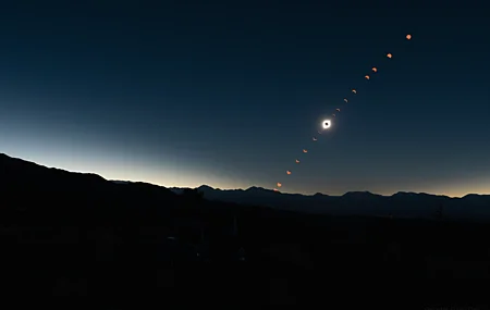日食 日食 时间流逝 山脉 