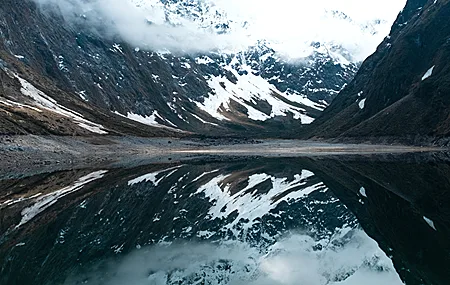 风景 湖泊 山脉 云 反射 雪 