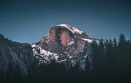 山景 森林 基本操作系统 夜晚 雪山 山脉 星星 