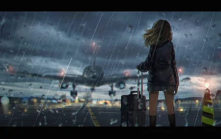 动漫 动漫女孩 飞机 雨 校服 水 