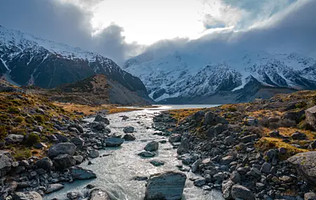 新西兰 河流 风景 雪 自然 岩石