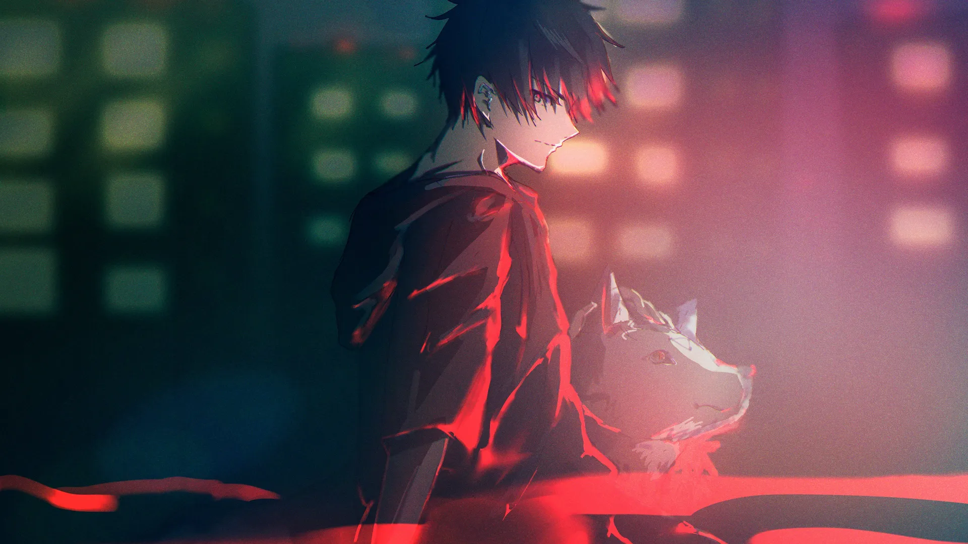 动漫男孩 动漫  召唤师 抚摸狼头的男孩