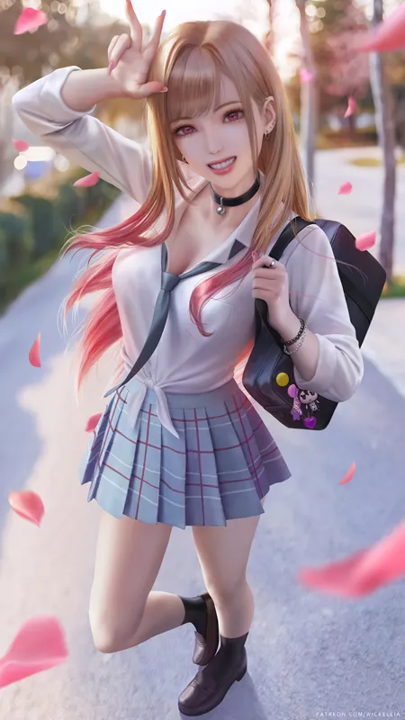动漫 动漫女孩 衬衫 校服 花瓣 绘画 粉丝艺术 手机壁纸 4K壁纸