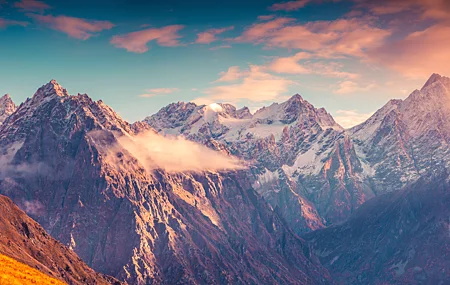 山 天空 丘陵 风景 自然 早晨 日落 草 云 雪 电脑壁纸 4K壁纸