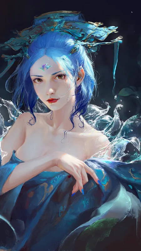 梦幻女孩 蓝头发 女人 手机壁纸 4K壁纸