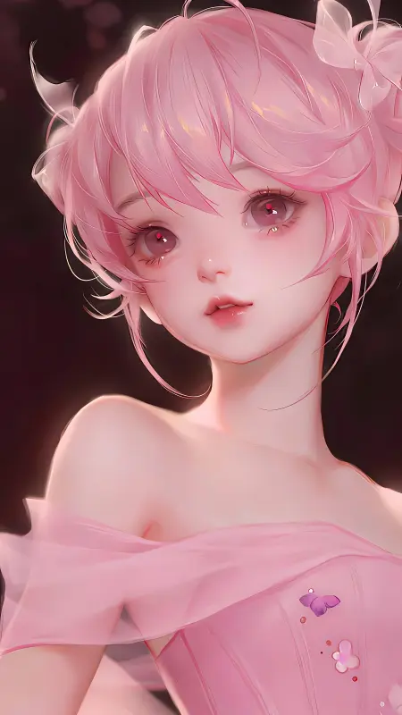粉色头发 动漫 动漫女孩 紫色眼睛 萝莉 手机壁纸 4K壁纸