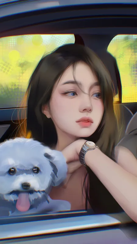 亚洲 蓝眼睛 女性 汽车内饰 手机壁纸 4K壁纸