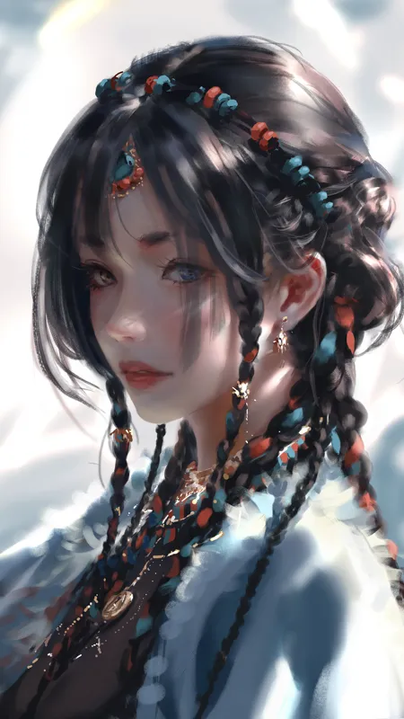 幻想女孩 辫子 鬼剑士 AI艺术 肖像显示 手机壁纸 4K壁纸