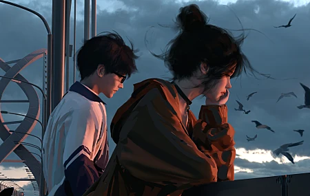 女人 发髻 户外 女人 男人 插图 天空 8K壁纸