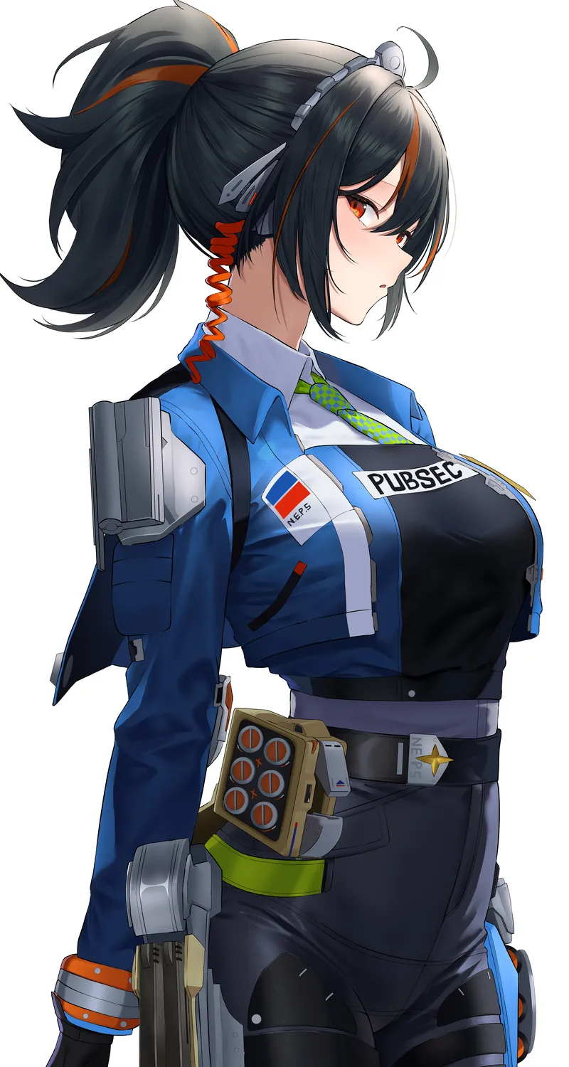 黑发 女性 角色 动漫 女孩 黑色裤子 蓝色夹克 武器 手机壁纸 4K壁纸