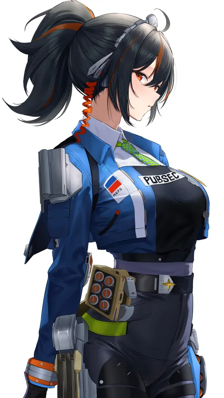 黑发 女性 角色 动漫 女孩 黑色裤子 蓝色夹克 武器 手机壁纸 4K壁纸