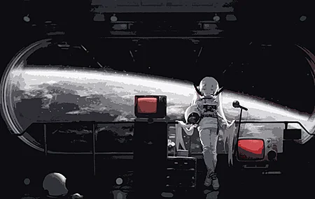 长发 宇航员 动漫 女孩 极简主义 单色 电视 轨道 地球 行星 太空 房间 宇宙飞船 科幻小说 未来 4K壁纸