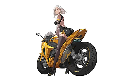 骑车 女人 简单背景 女性 角色 超宽 摩托车 高跟鞋 4K壁纸