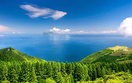 自然 景观 水 海 云 天空 树木 地平线 远景 岛屿 海岸 4K壁纸