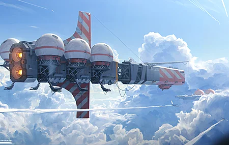 飞机 云 轨迹 宇宙 飞船 阳光 天空 未来派 4K壁纸