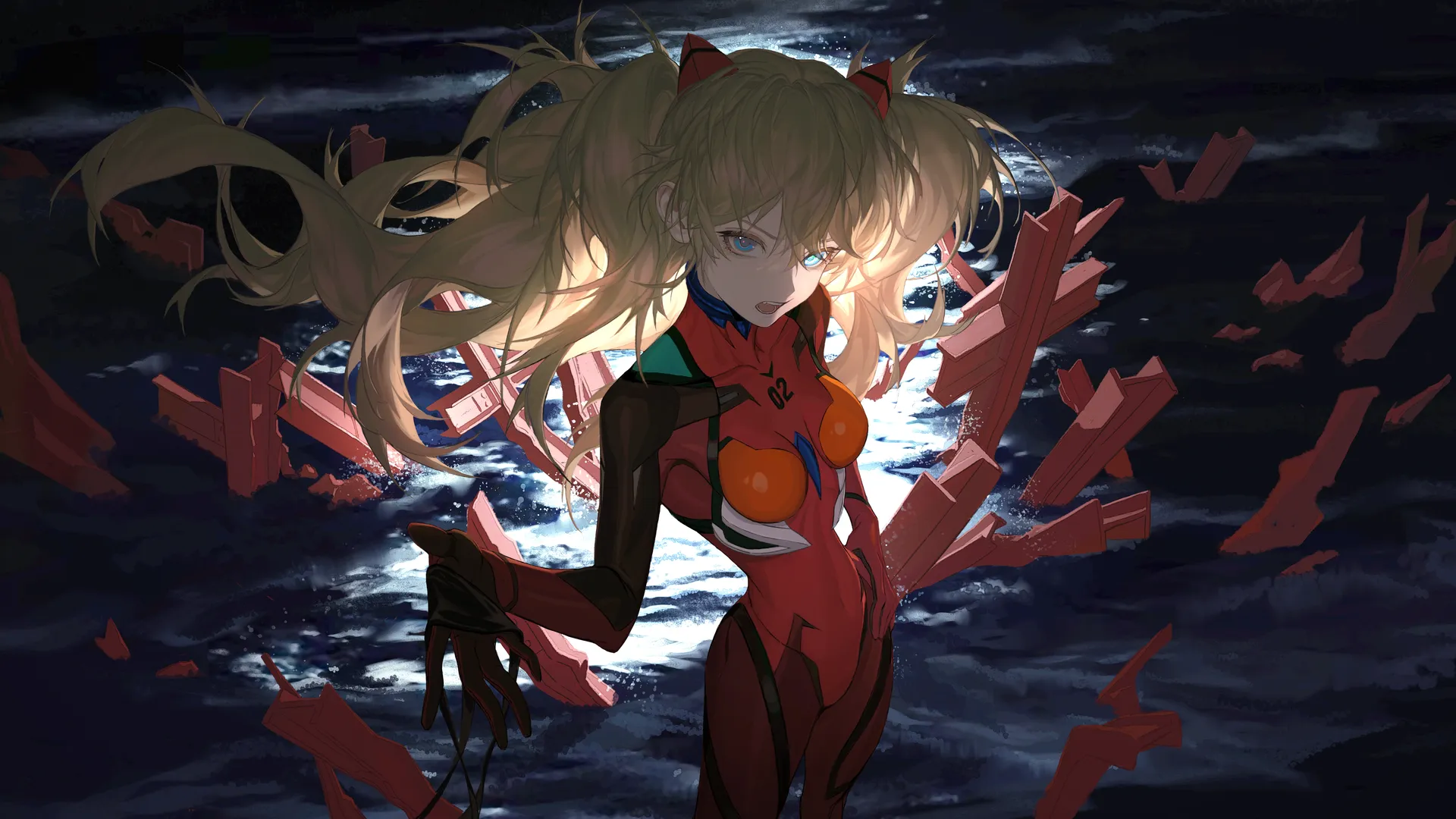 长发 红发 蓝眼睛 动漫 女孩 新世福音战士 明日香 红色紧身衣 水 4K壁纸