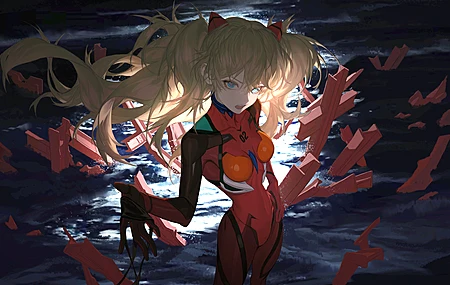 长发 红发 蓝眼睛 动漫 女孩 新世福音战士 明日香 红色紧身衣 水 4K壁纸