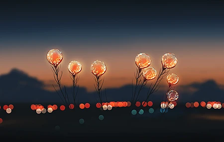 纤细 剪影 宽屏幕 天空 梯度 花 山 光 日落 散景 模糊背景 特写 镜头 日光 4K壁纸