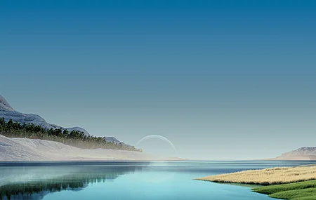 自然 水 月亮 天空 田野 草 晴朗 天空 倒影 树木 4K壁纸