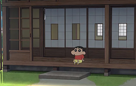 坐着 黑眼睛 孩子 动漫 男孩 蜡笔小新 动漫 截图 阳光 短袖 黑发 木头 4K壁纸