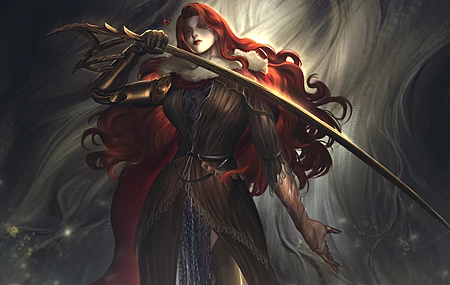 长发 红发 卷发 剑 视频 游戏 女孩 人物 插图 绘画 蝴蝶 4K壁纸