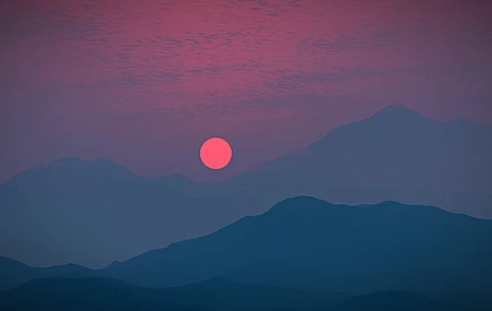 日落 山脉 太阳 剪影 天空 云 红太阳 自然 极简主义 4K壁纸